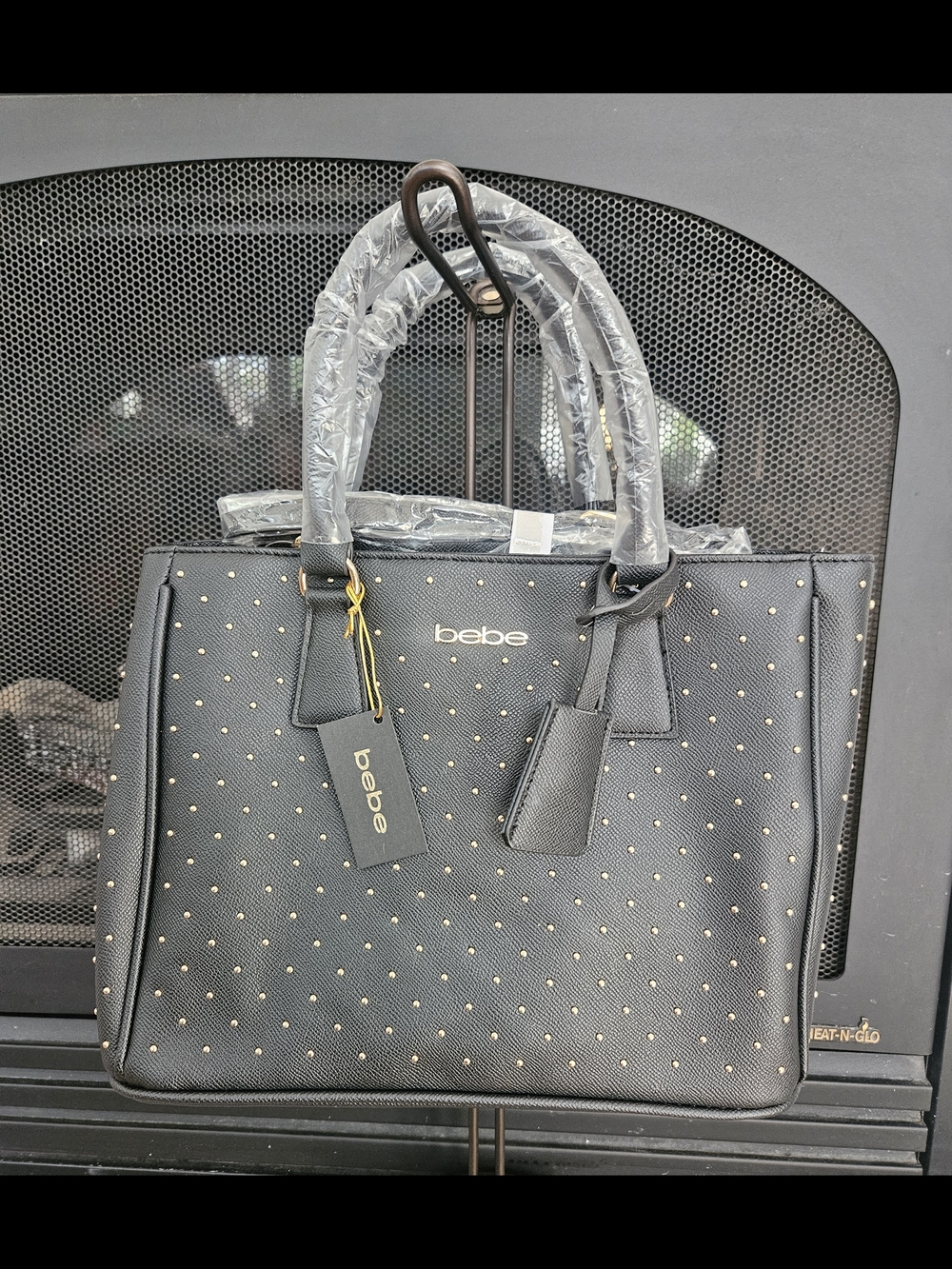 Bebe Black Studded Satchel Crossbody Bag